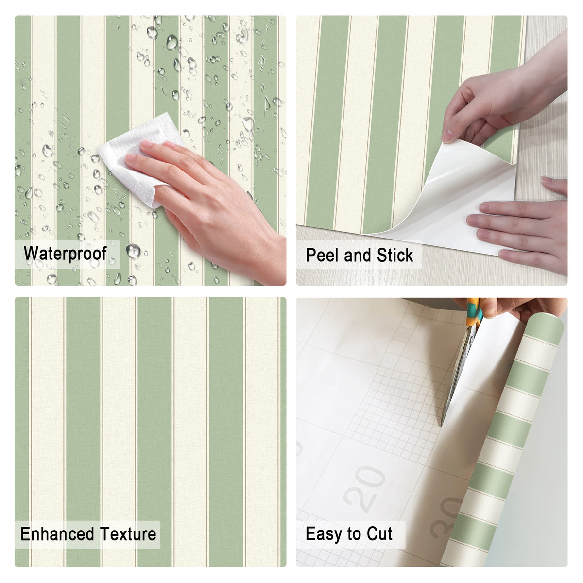 Sage Green Linen Texture Vertical Stripe Wallpaper