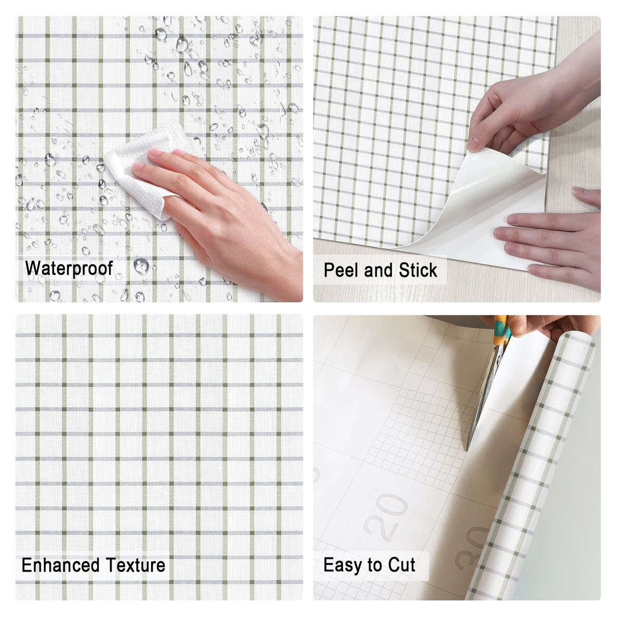 Green Grass Fine Grid Neutral Peel and Stick Wallpaper