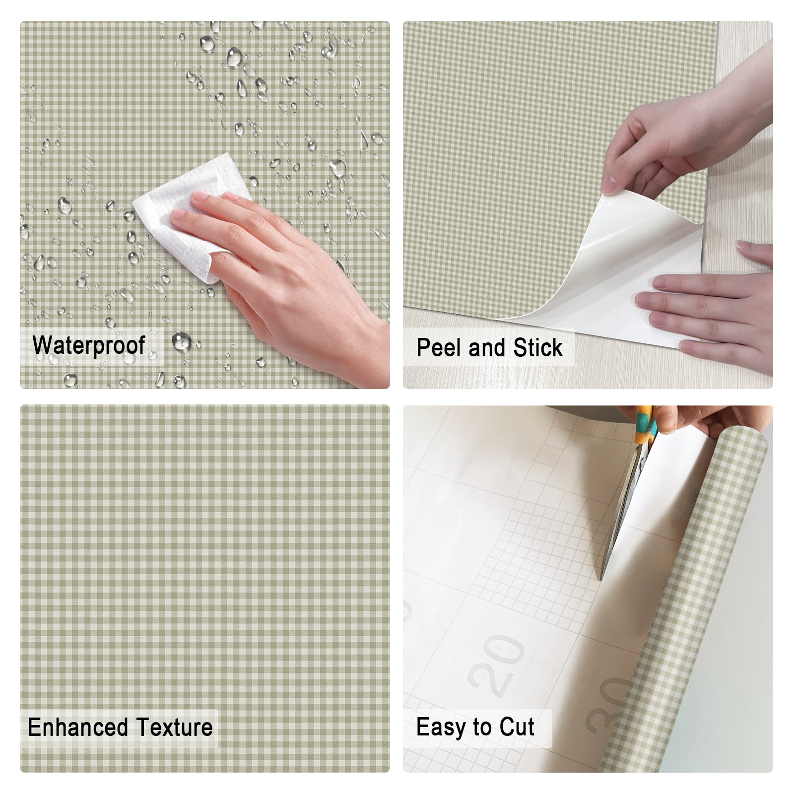 Oatmeal Gingham Warm Neutral Textured Peel and Stick Wallpaper