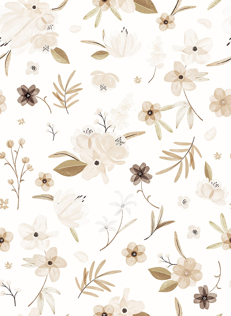 Gray Flower Branch and Leaf Wallpaper