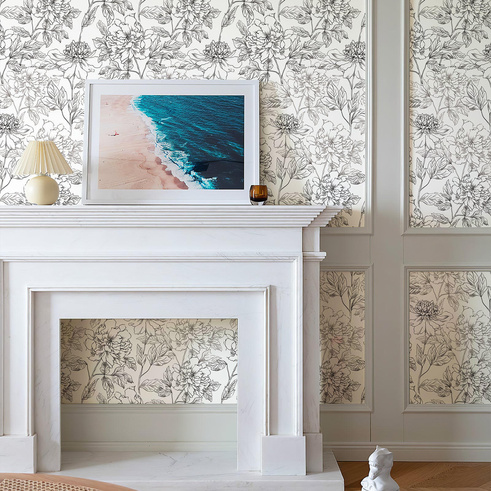 Flow of Years Sketch Peony Peel and Stick Wallpaper