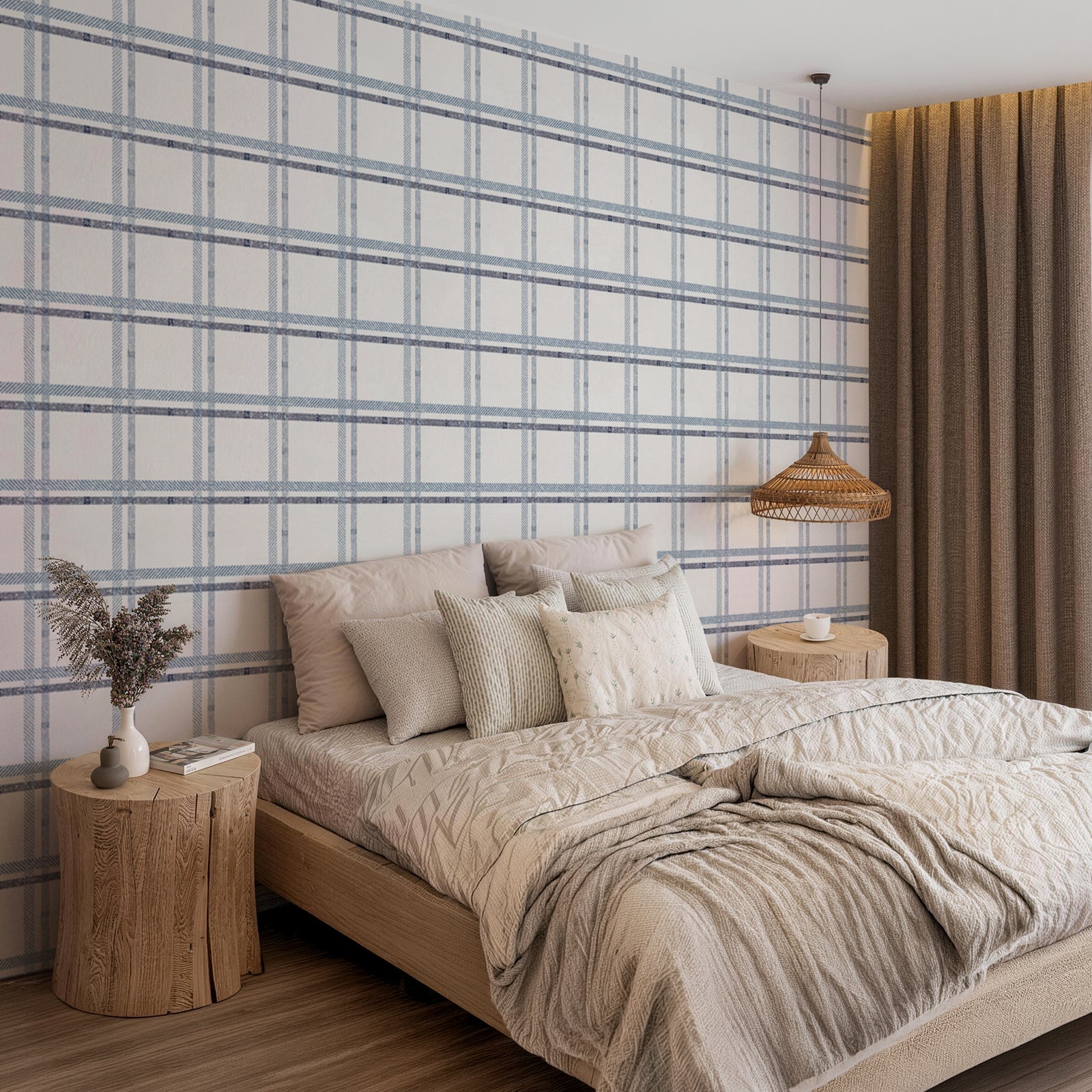 Misty Blue Layered Plaid British Style Peel and Stick Wallpaper