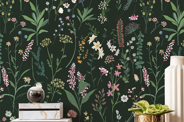 Green Cute Botanical Floral Wallpaper