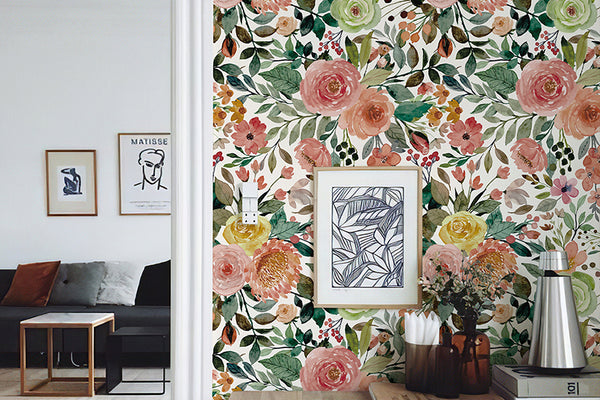 Multicolor Peony Nursery Wallpaper