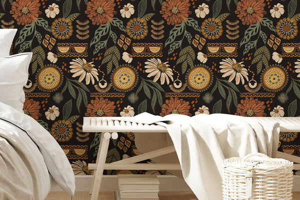Boho Sun Floral Wallpaper