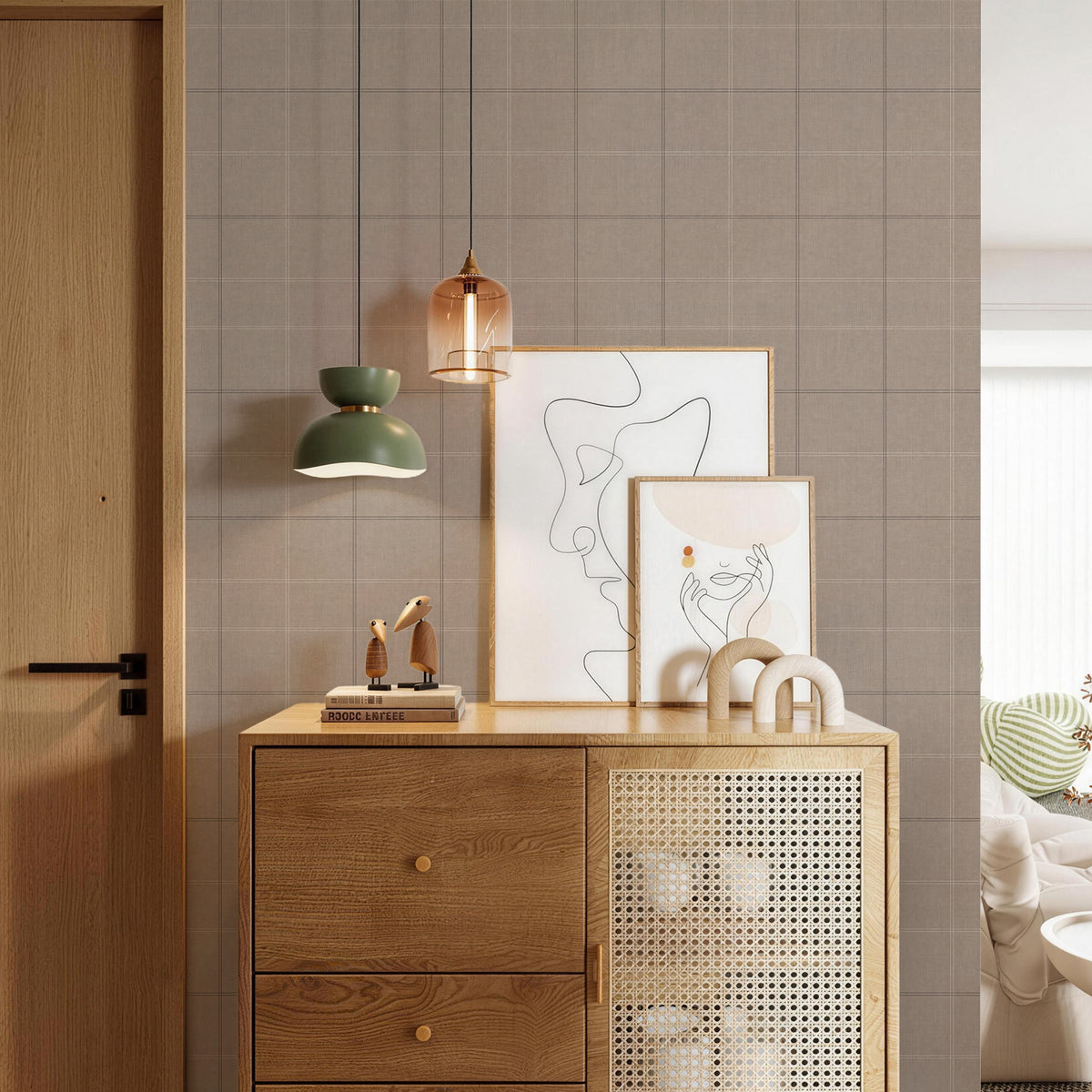 Truffle Brown Linen Textured Grid Peel and Stick Wallpaper