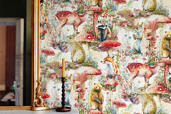 Forest Animal Mushroom Self Adhesive Wallpaper