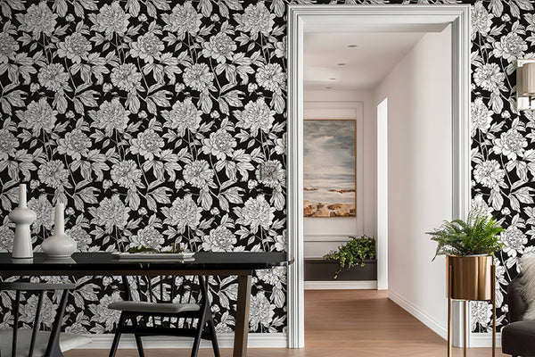 Green Floral Linear Wallpaper