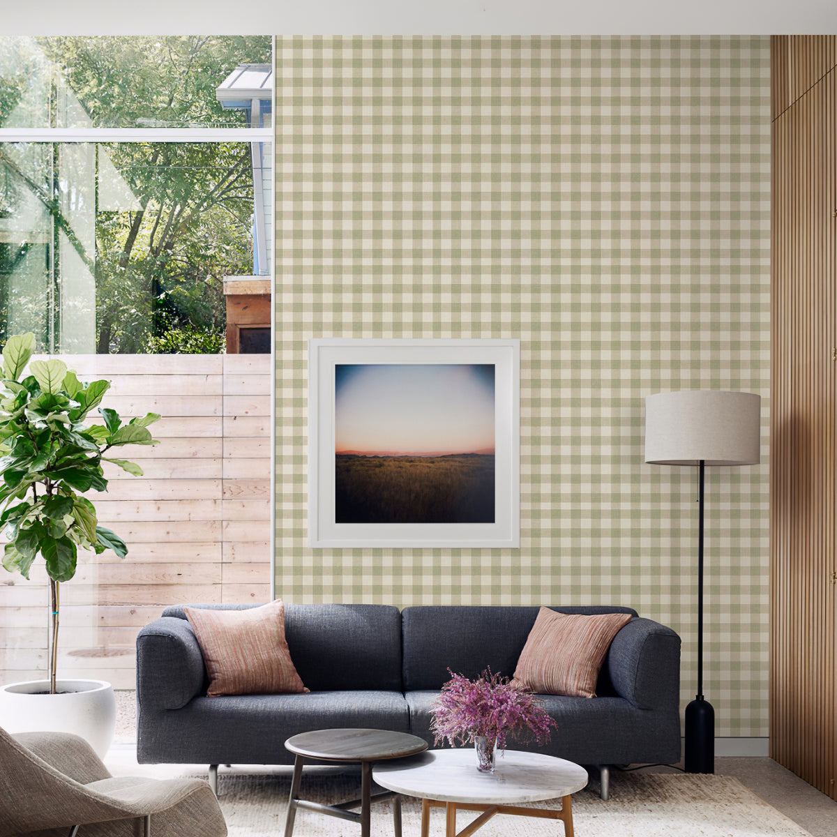 Wheat Field Gingham Warm Linen Peel and Stick Wallpaper