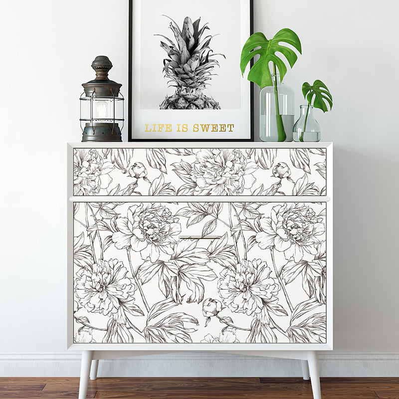 Line Art Peony Sketch Flower Peel and Stick Wallpaper