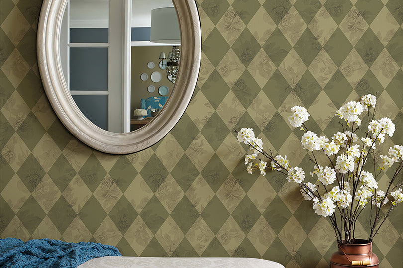 Green Retro Plaid Wallpaper