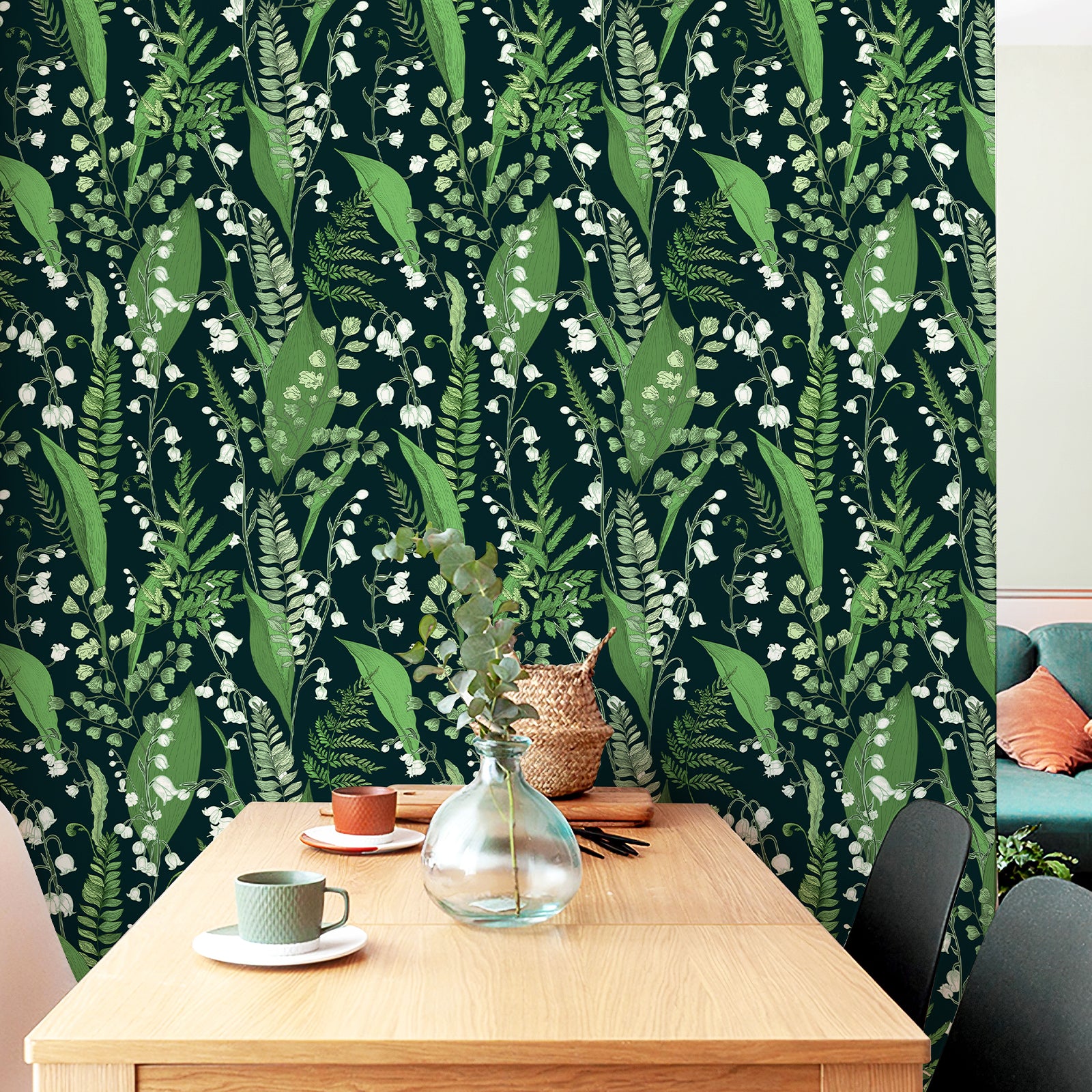 Vintage Floral Wallpaper Peel and Stick Wallpaper Green Leaf Lily