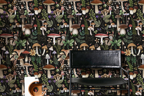 Boho Leaf Forest Mushroom Wallpaper