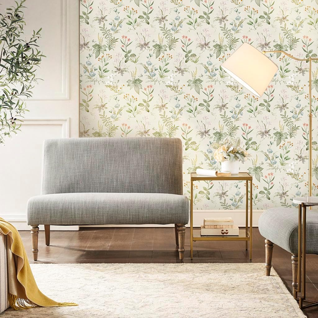 Retro Self-Adhesive Wallpaper — Beige Floral Contact Paper | Wildflower Botanical Pattern Wallpaper