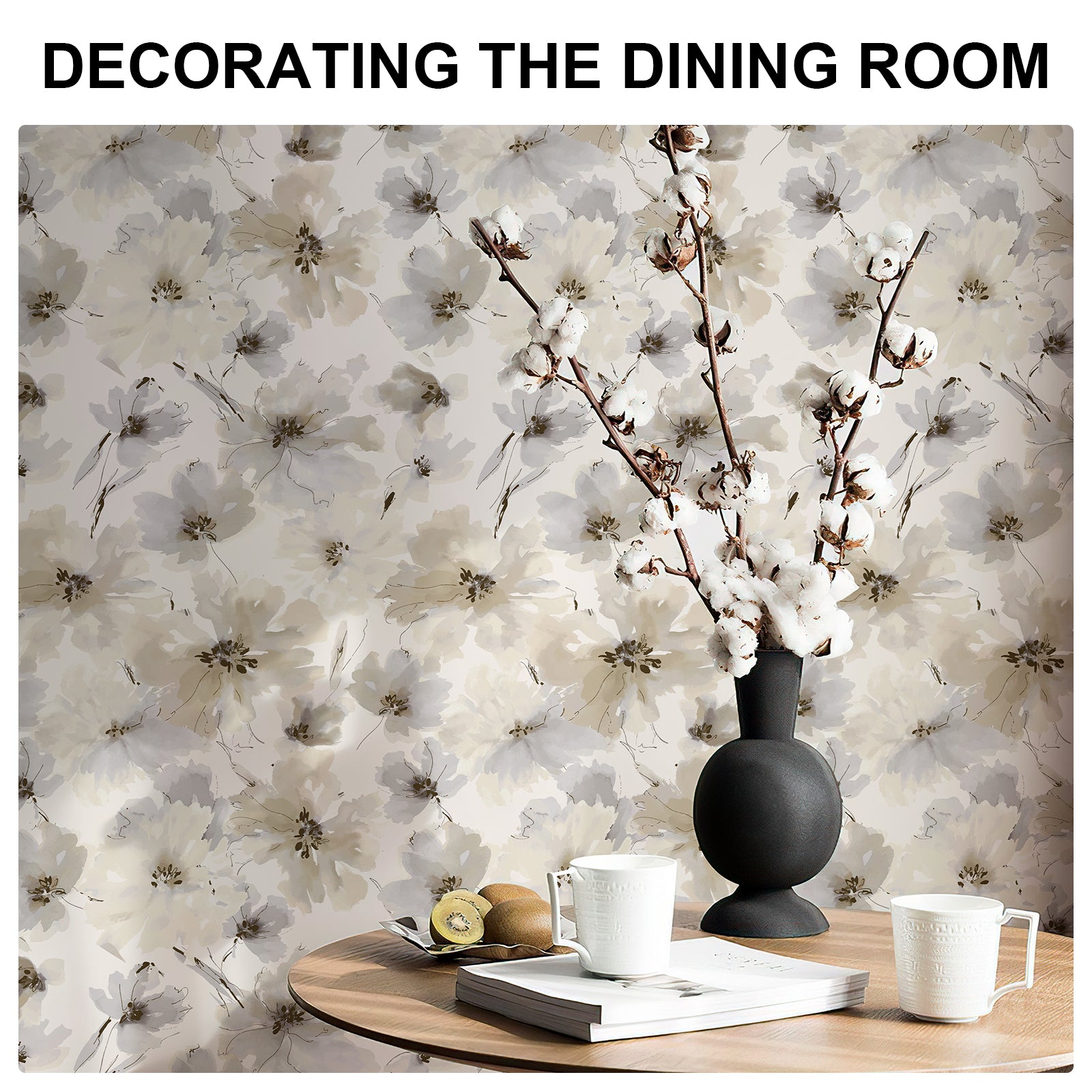 Biege Watercolor Flower Removable Peel and Stick Wallpaper