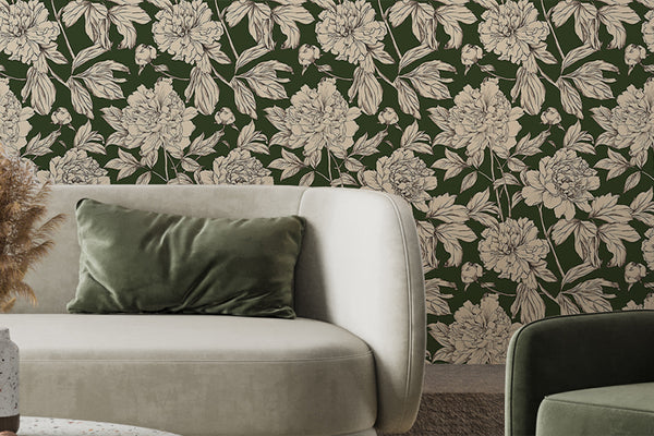 Green Floral Linear Wallpaper