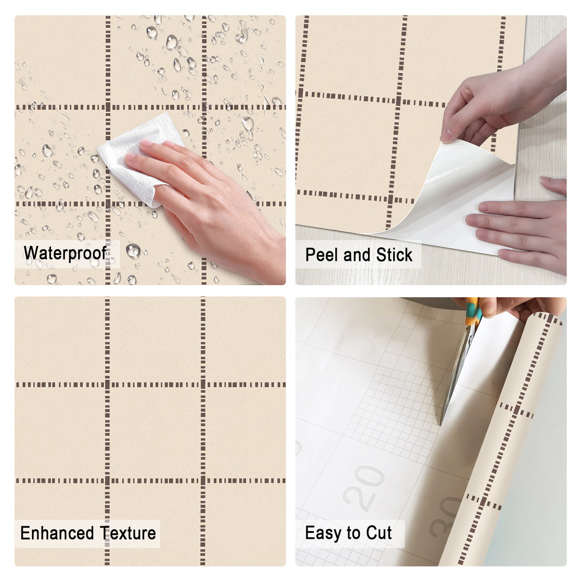 Cream Coffee Grid French Vintage Peel and Stick Wallpaper
