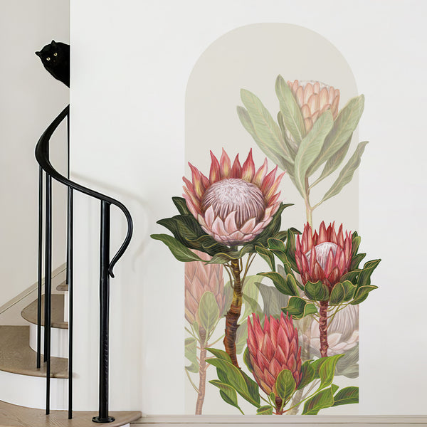 Arch Pink&Green King Protea Flowers Peel and Stick Wall Decal