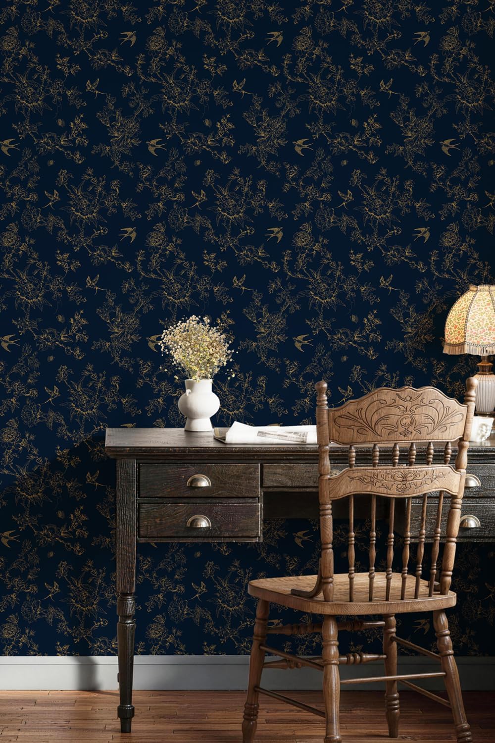 Retro Floral and Bird Pattern Self-Adhesive Wallpaper