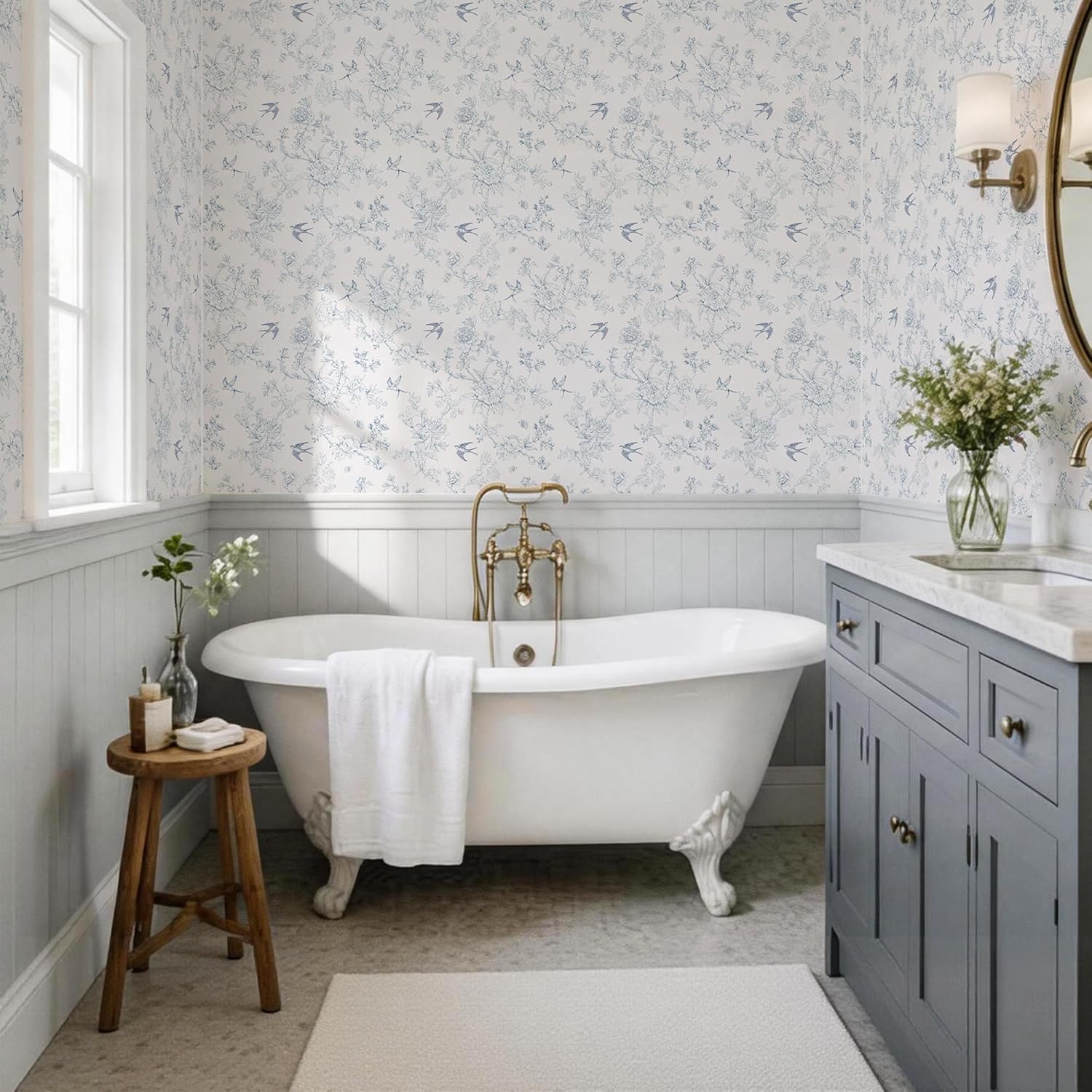 Retro Floral and Bird Pattern Self-Adhesive Wallpaper