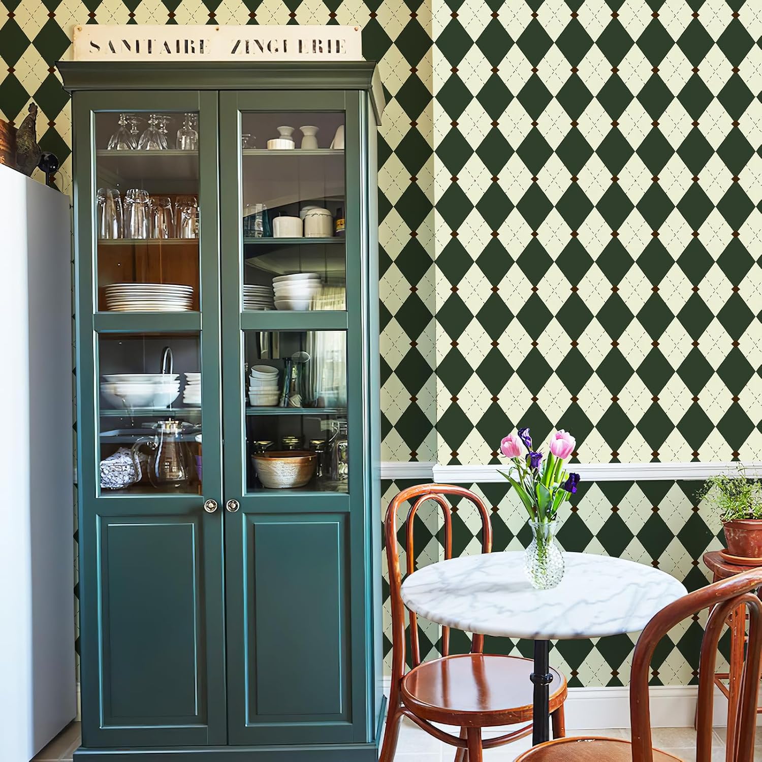 Retro Plaid Self-Adhesive Wallpaper — Black, White, and Beige Vintage Plaid Pattern | British-Style Geometric Wallpaper