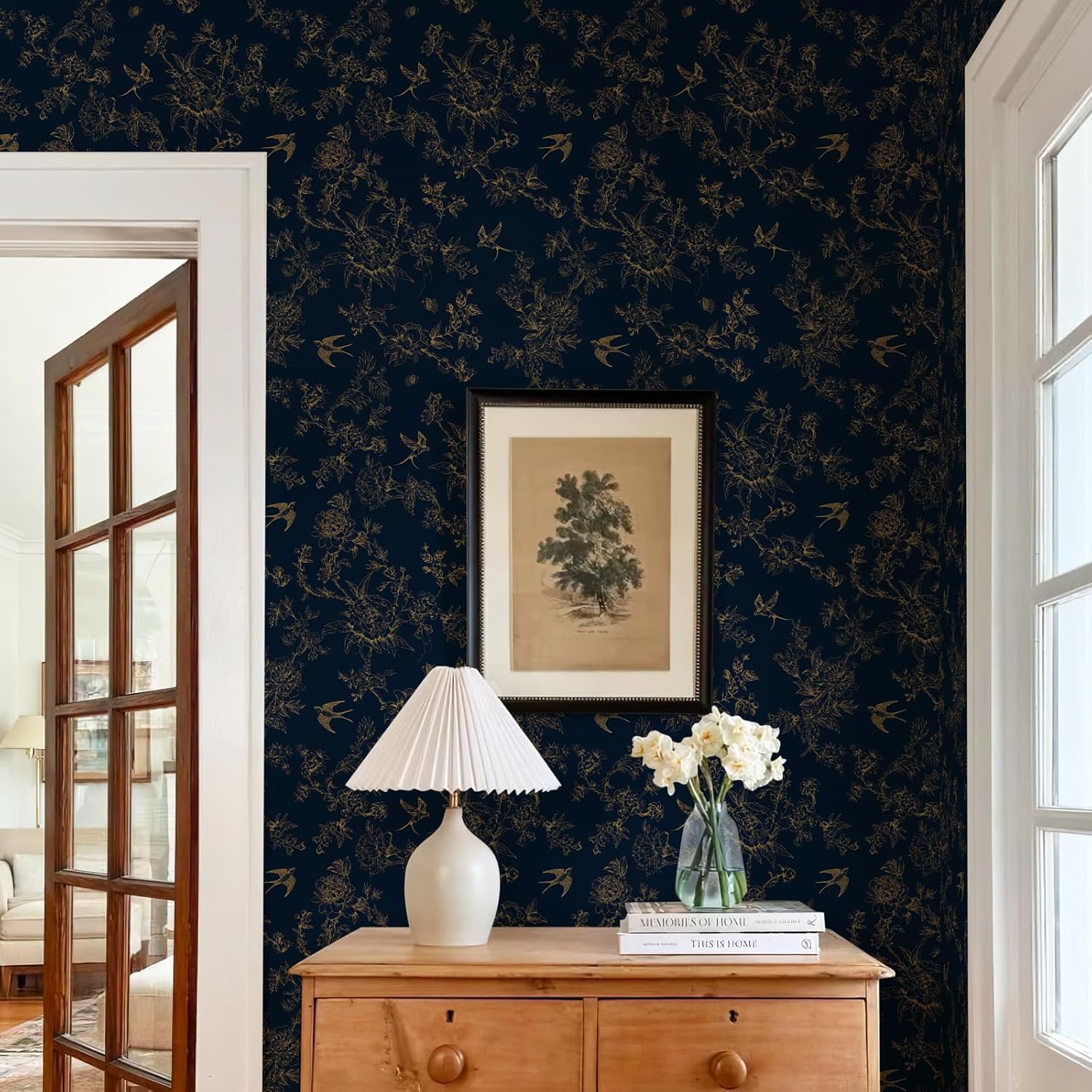 Retro Floral and Bird Pattern Self-Adhesive Wallpaper