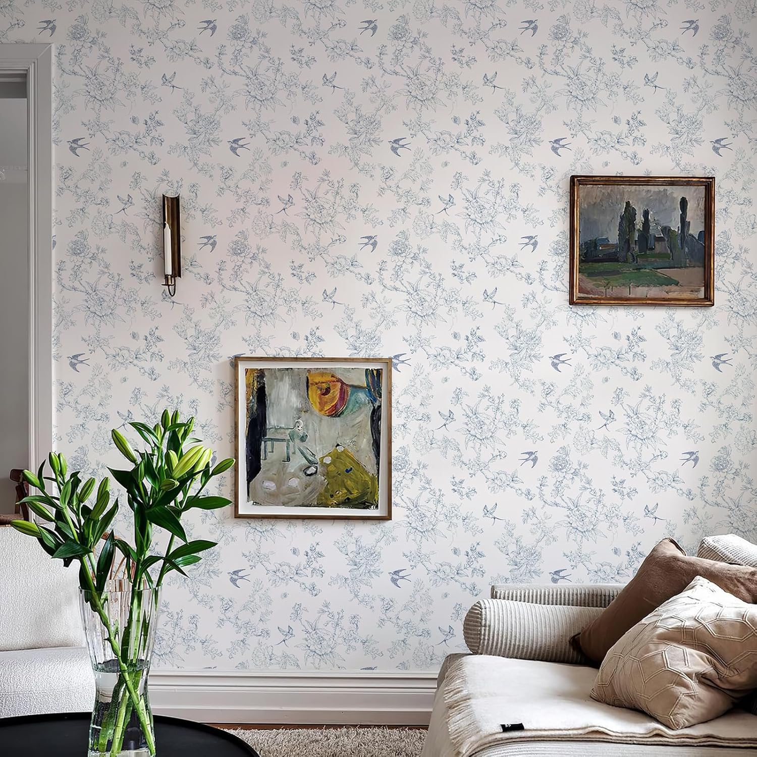 Retro Floral and Bird Pattern Self-Adhesive Wallpaper