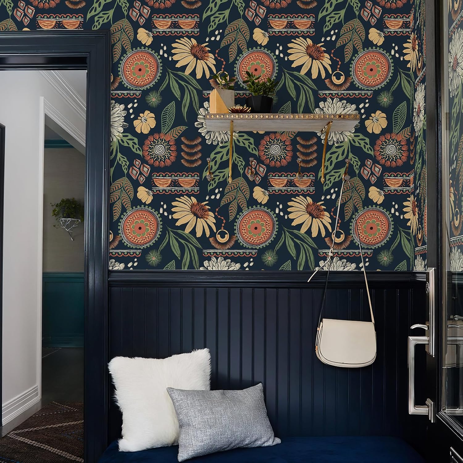 Bohemian-Style Sunflower and Floral Pattern Wallpaper