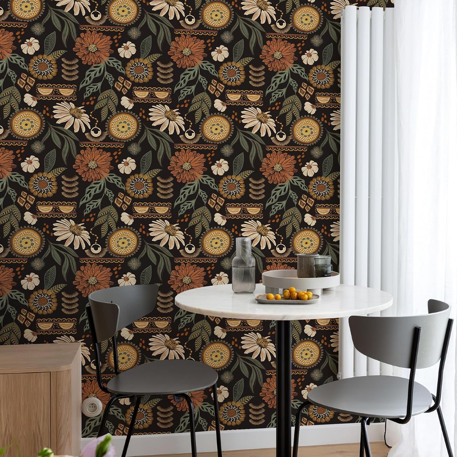Bohemian-Style Sunflower and Floral Pattern Wallpaper