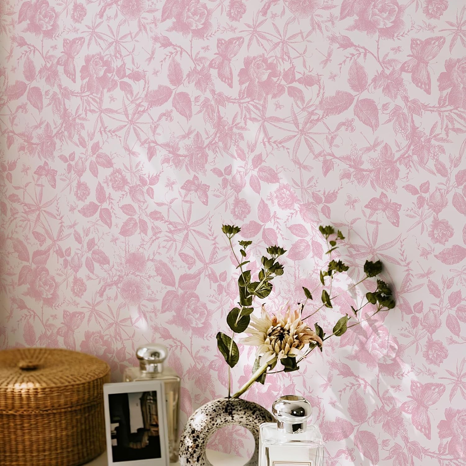 Vintage Butterfly and Floral Wallpaper — Black Rose Pattern