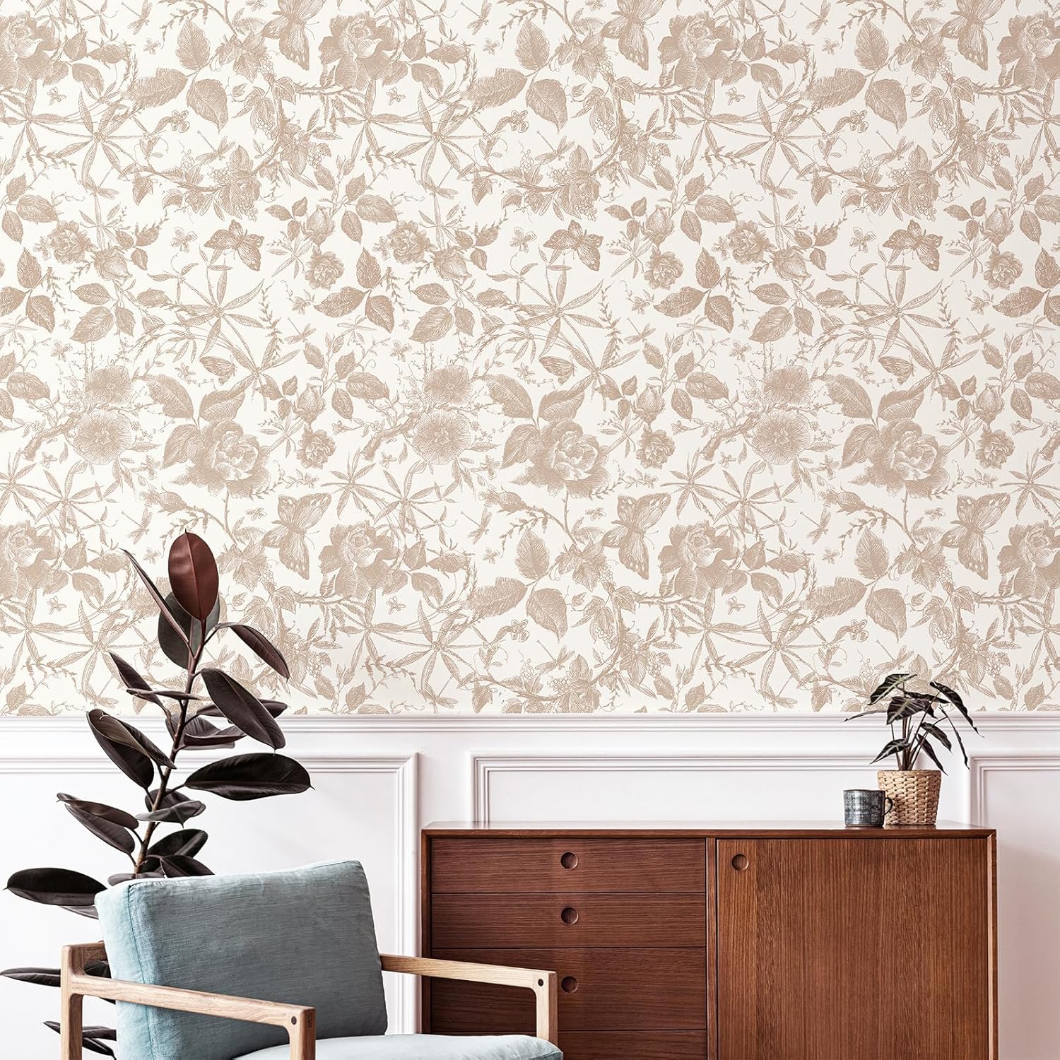 Vintage Butterfly and Floral Wallpaper — Black Rose Pattern