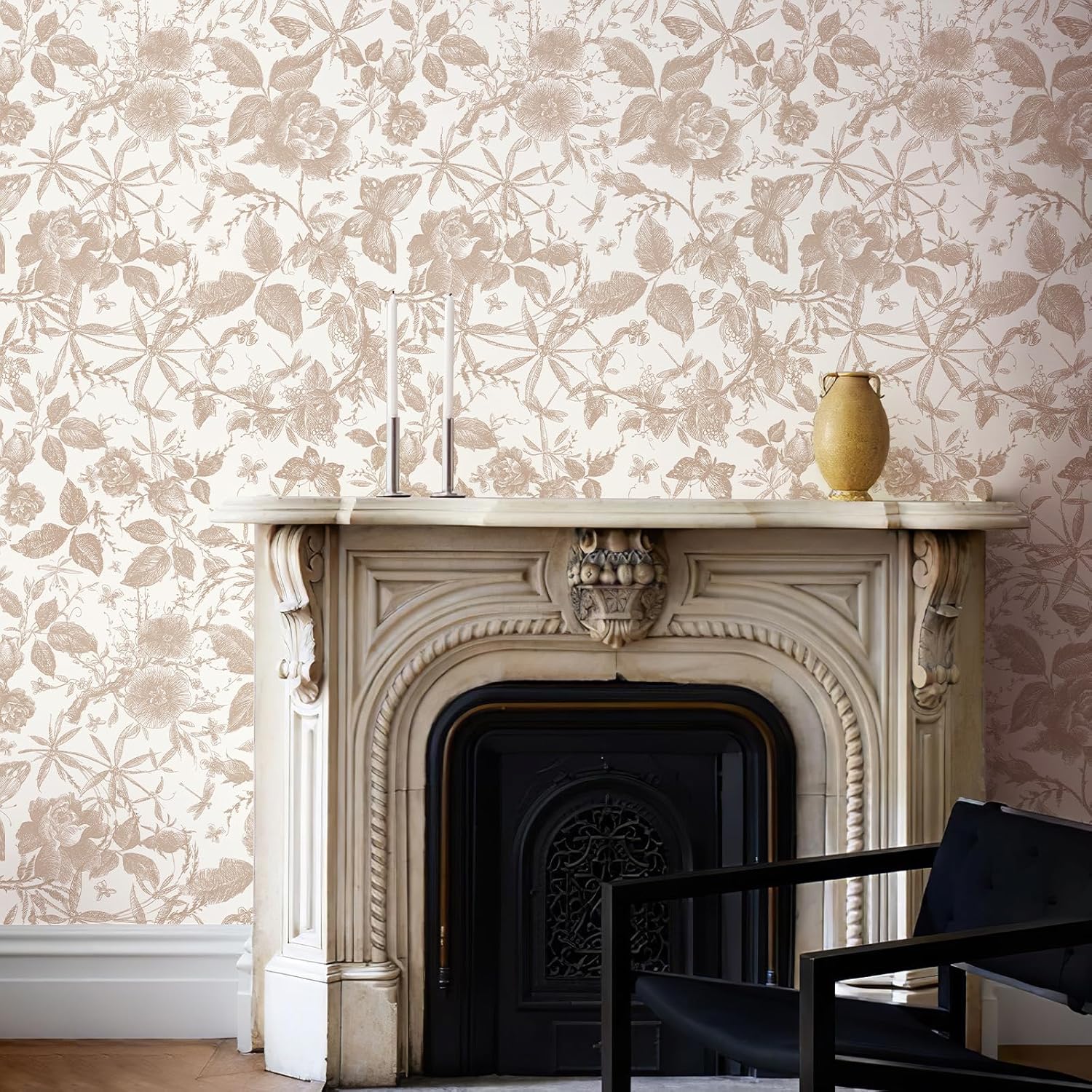 Vintage Butterfly and Floral Wallpaper — Black Rose Pattern