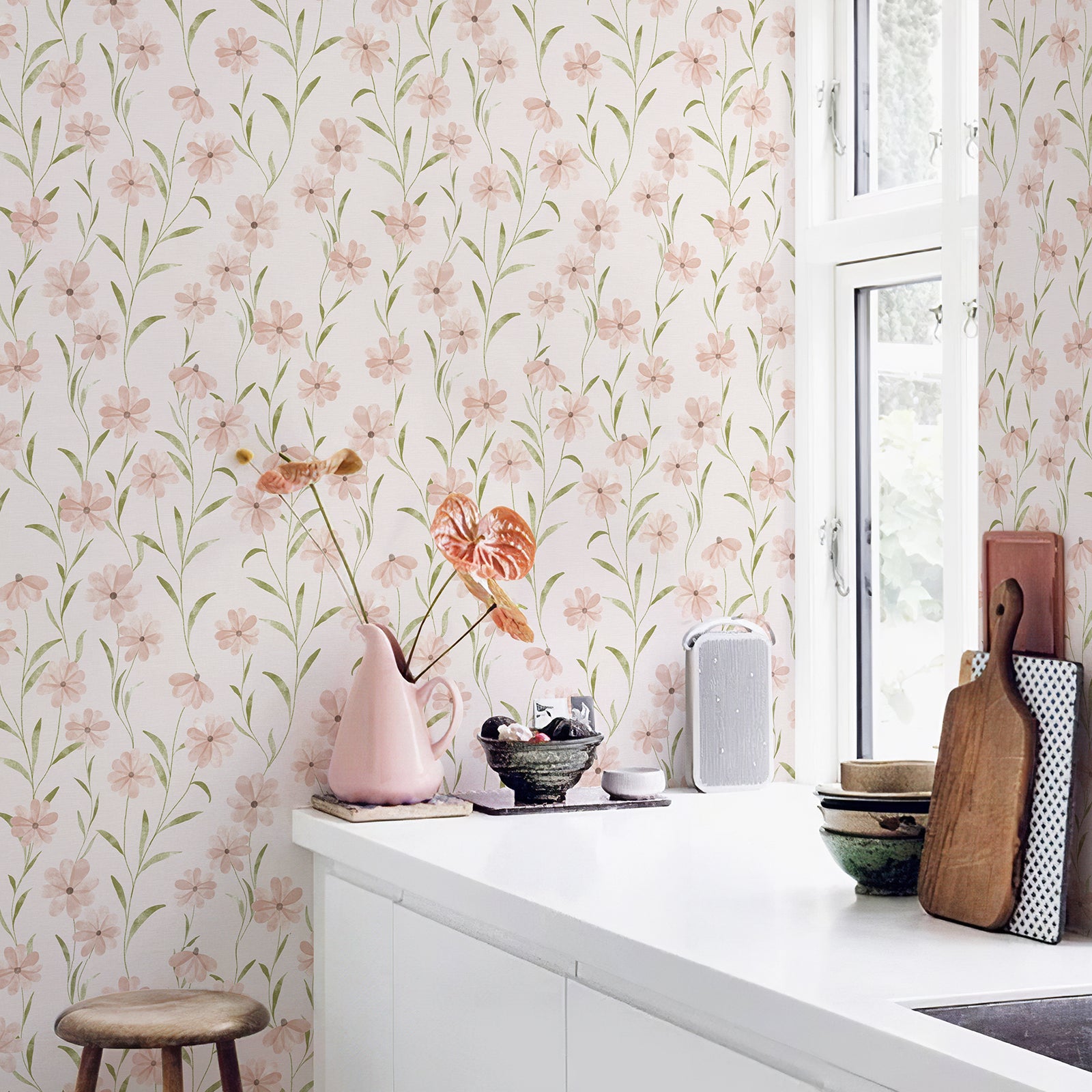 Soft Pink Cute Floral Peel and Stick Waterproof Wallpaper