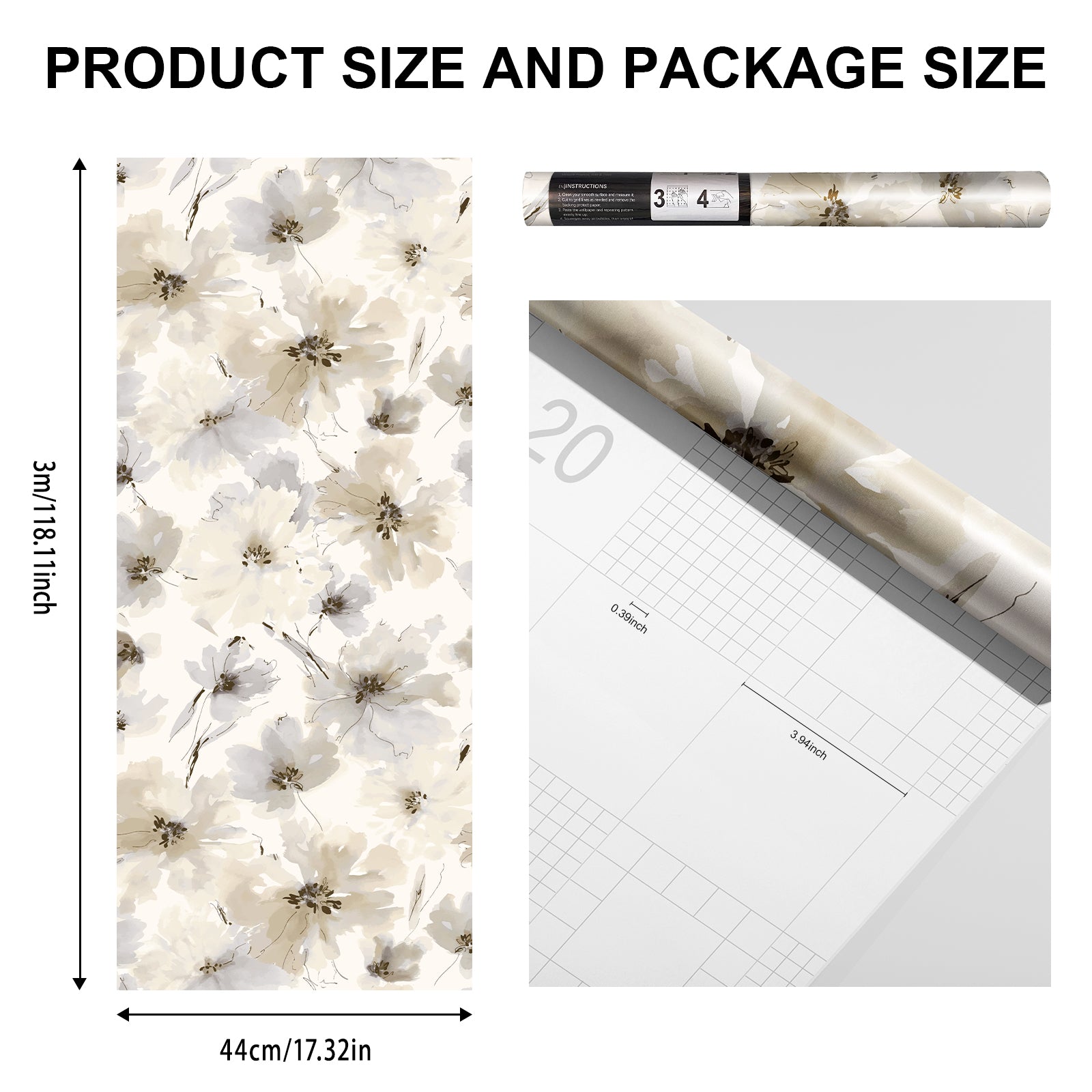 Biege Watercolor Flower Removable Peel and Stick Wallpaper