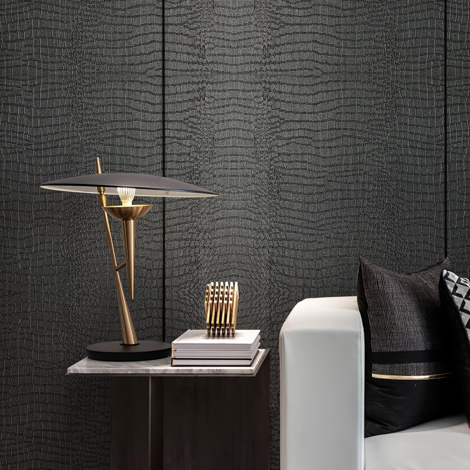 Removable Crocodile-Pattern Wallpaper, Embossed-Texture Wall Decal