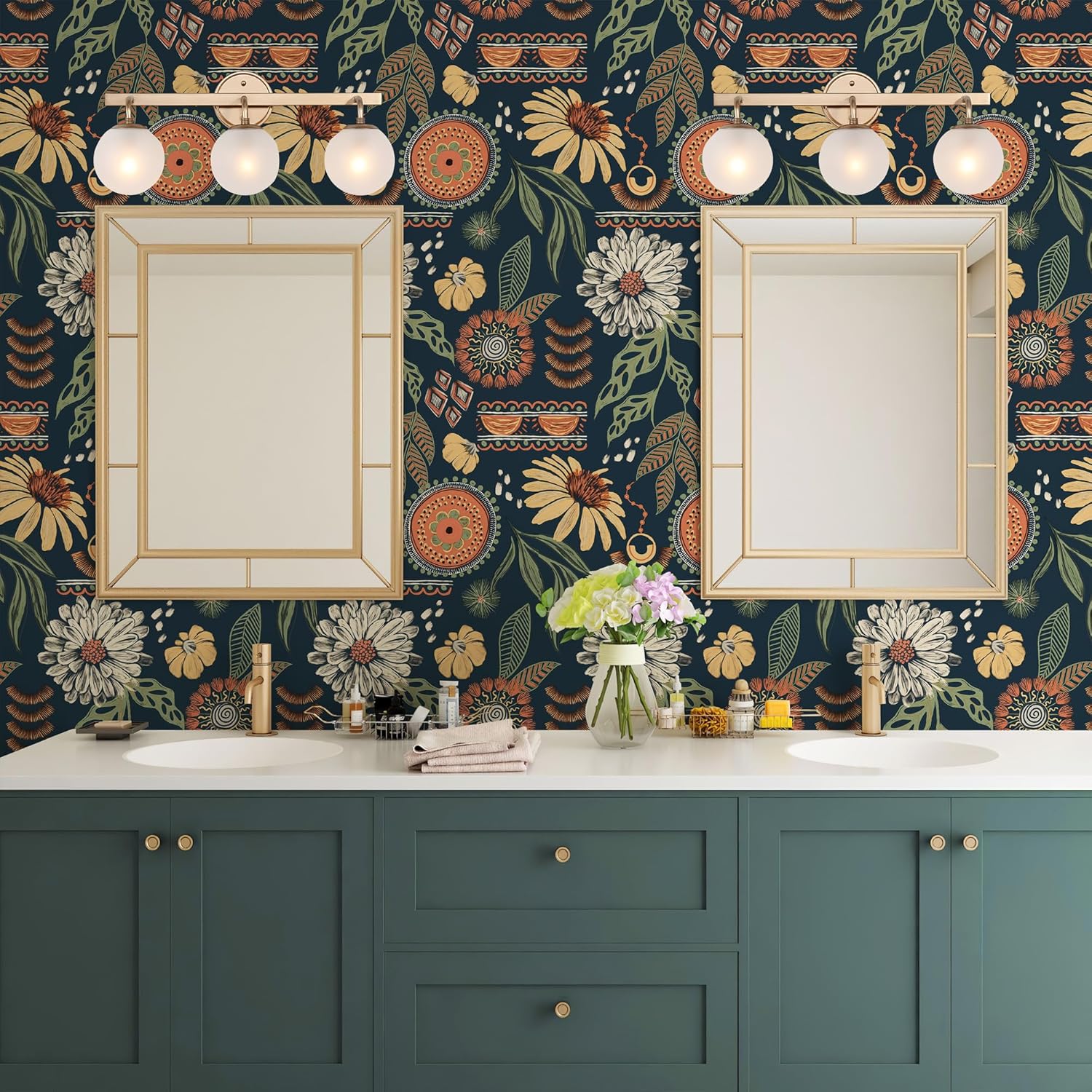 Bohemian-Style Sunflower and Floral Pattern Wallpaper