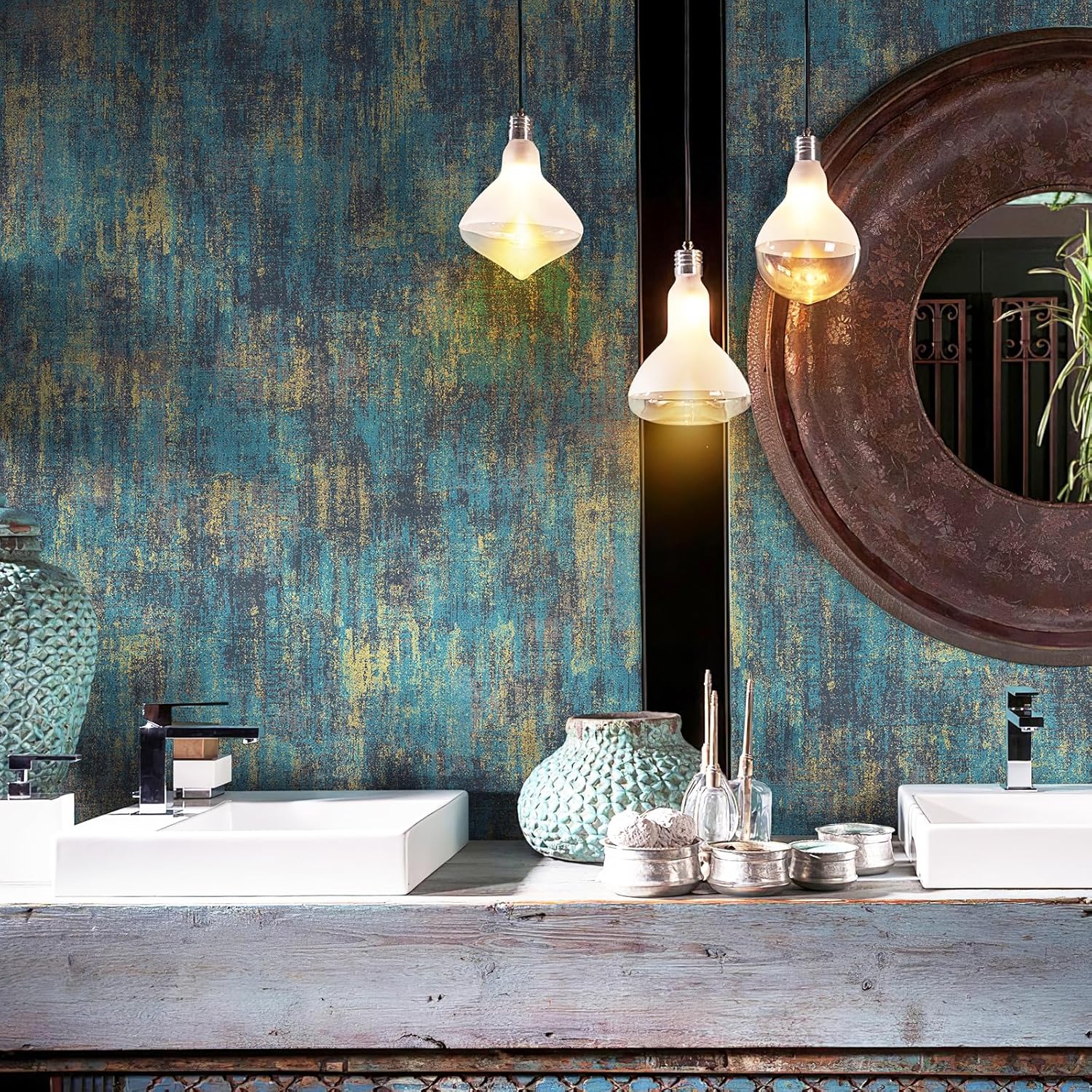Industrial-Style Metal and Concrete Wallpaper