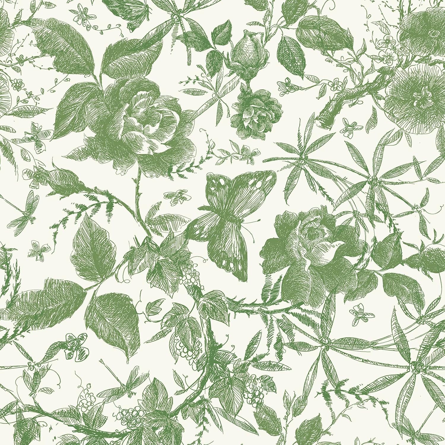 Vintage Butterfly and Floral Wallpaper — Black Rose Pattern
