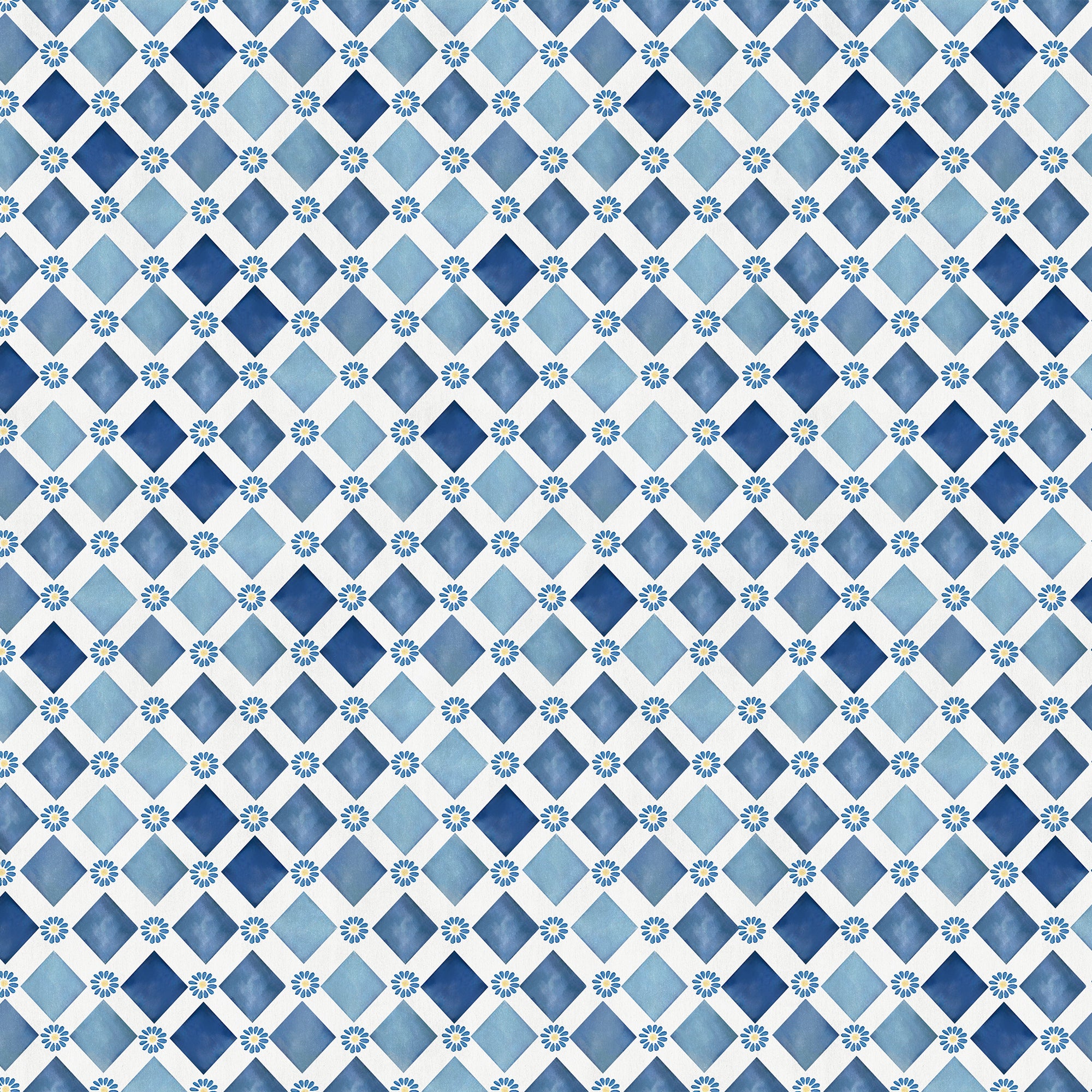 Retro blue-and-white diamond pattern Peel and Stick Wallpaper