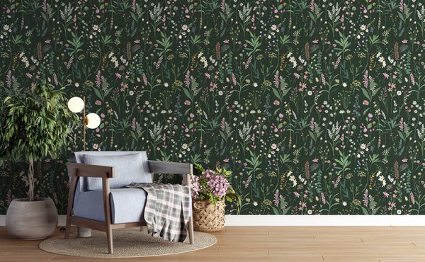 Green Cute Botanical Floral Wallpaper