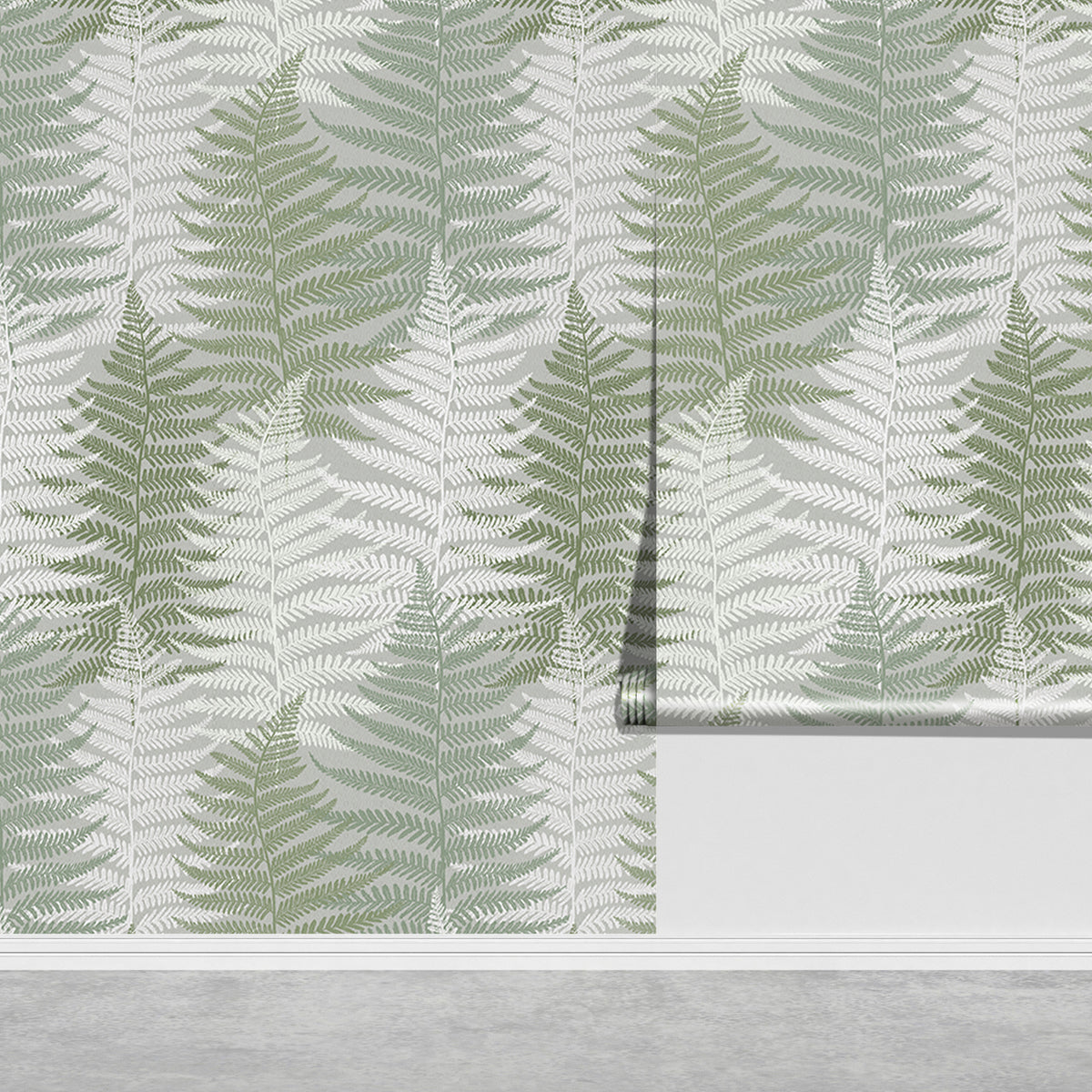 Fern Leaf Botanical Peel and Stick Wallpaper light sage green fern pattern sample roll display