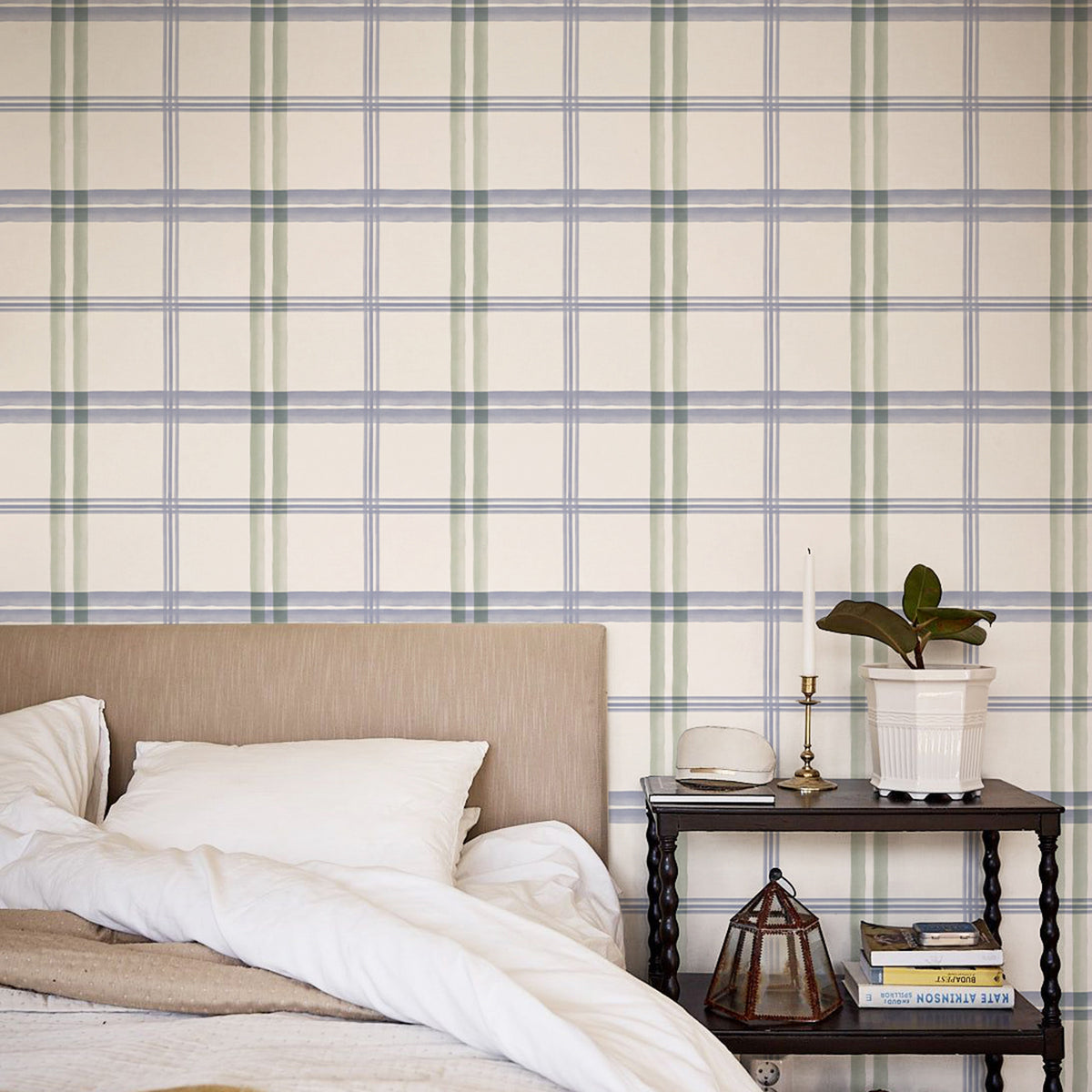 Green blue light window grid peel and stick wallpaper vintage boho bedroom wall decor