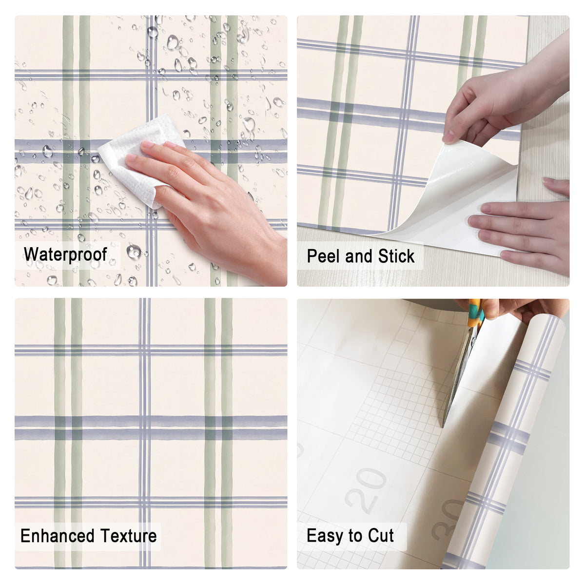 Green blue plaid window grid peel and stick wallpaper features waterproof textured easy to cut