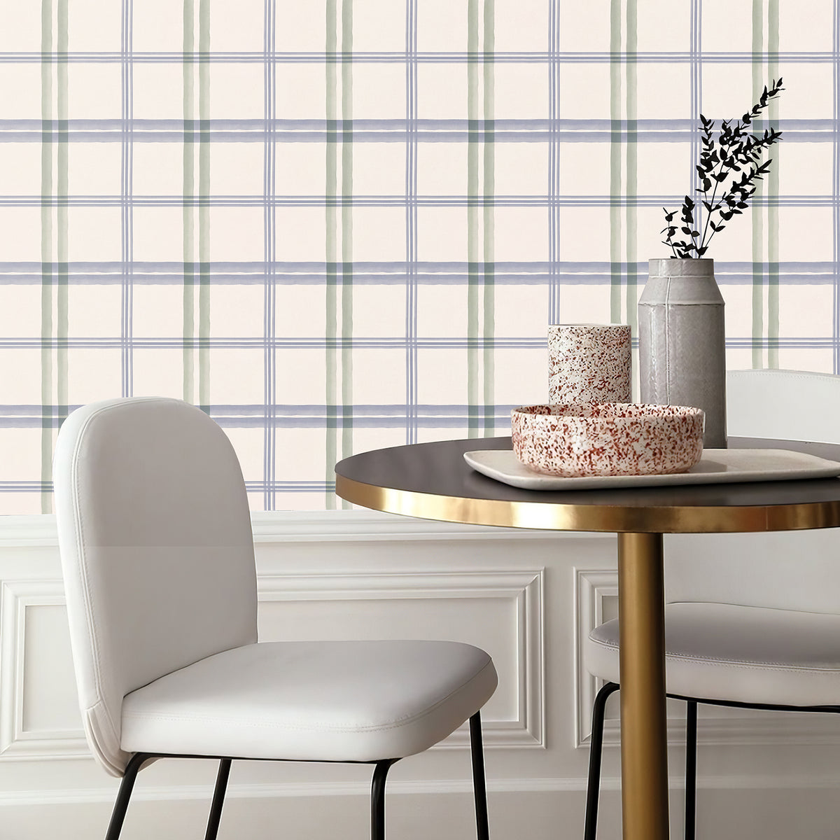 Green blue plaid window grid self‑adhesive wallpaper minimalist dining room wall