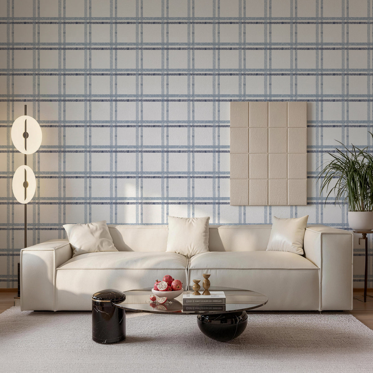 Misty Blue Layered Plaid British Style peel and stick wallpaper modern living room accent wall