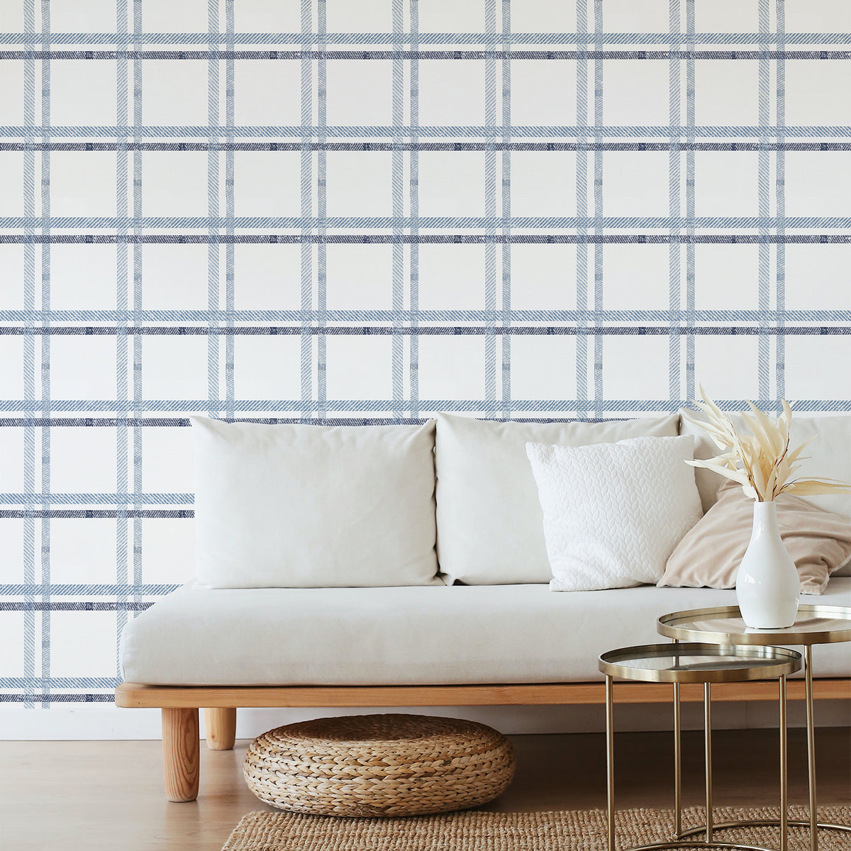 Misty blue layered plaid british self‑adhesive wallpaper farmhouse dining room wall