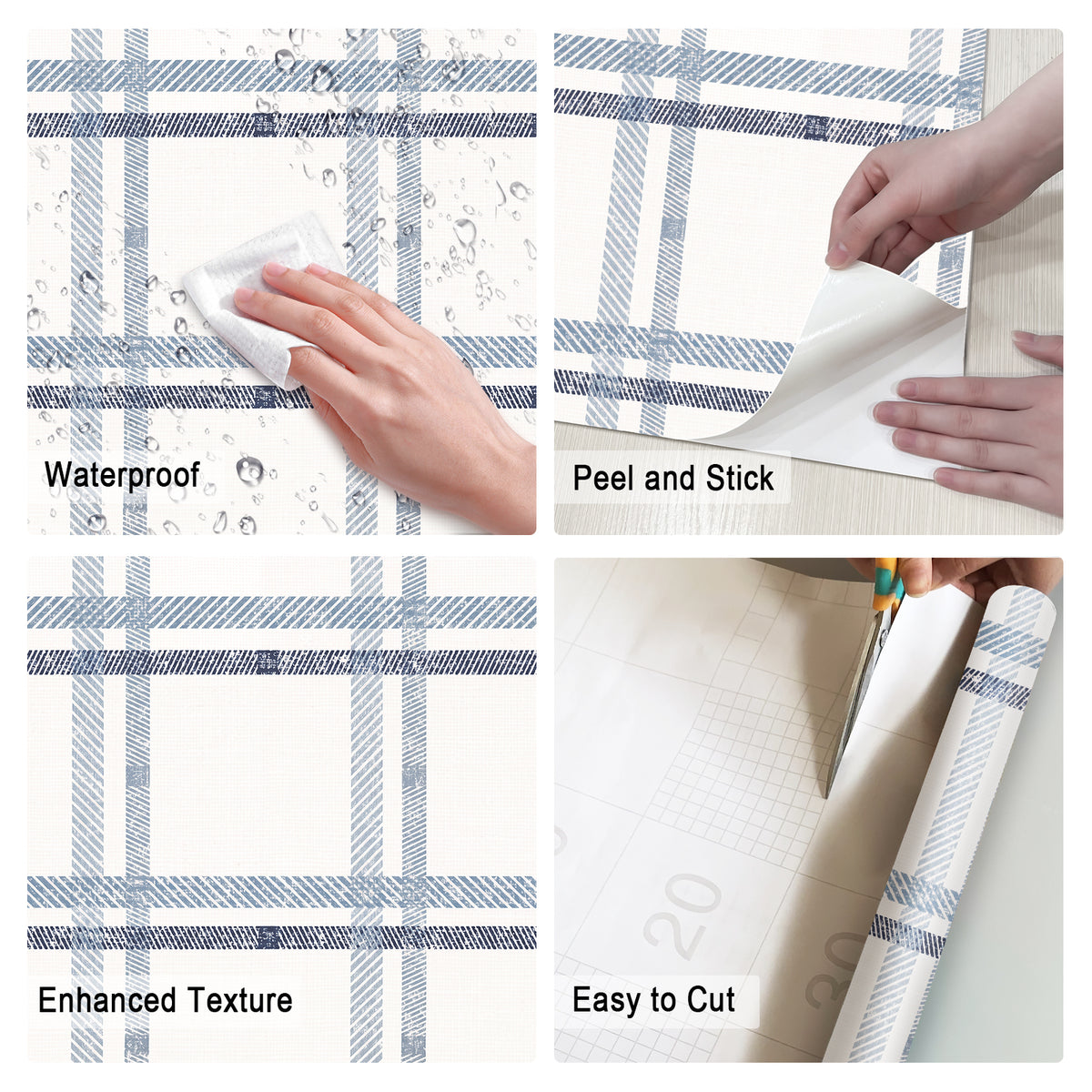 Misty blue layered plaid peel and stick wallpaper features waterproof easy cut self adhesive