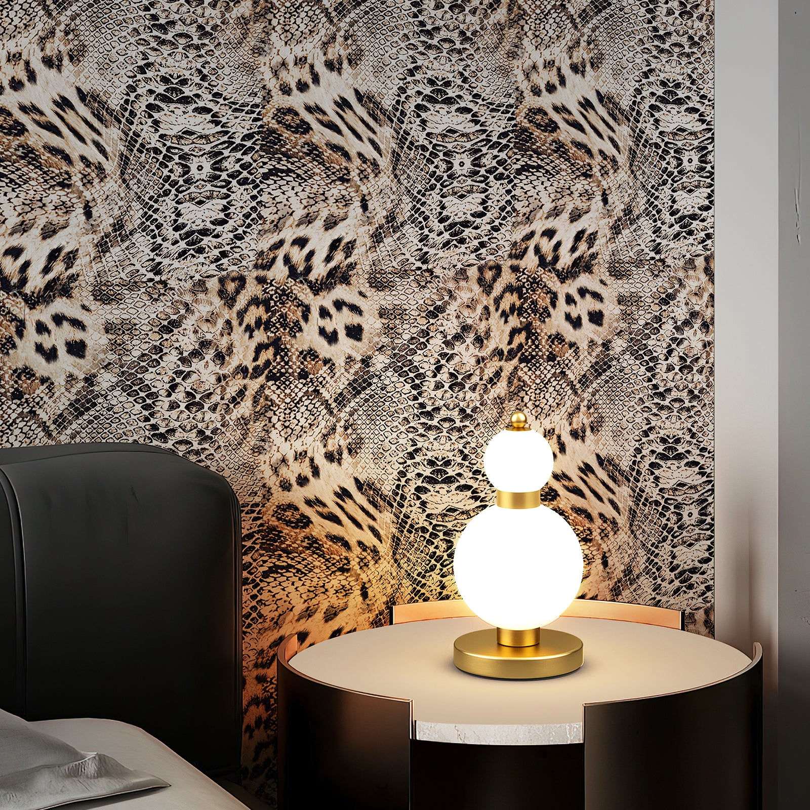 Self-adhesive wallpaper with leopard and snake print patterns for bedroom wall decoration.