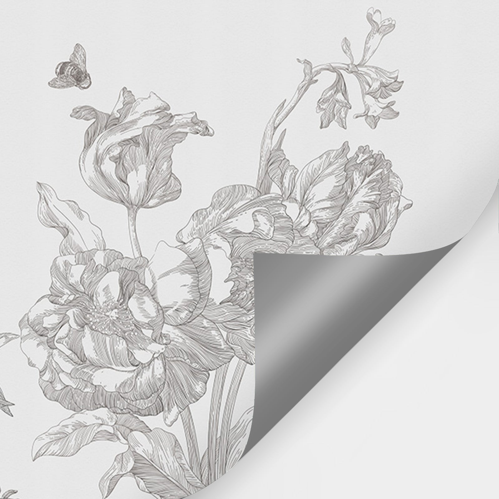 Black & White Line Floral Peel and Stick Wall Mural