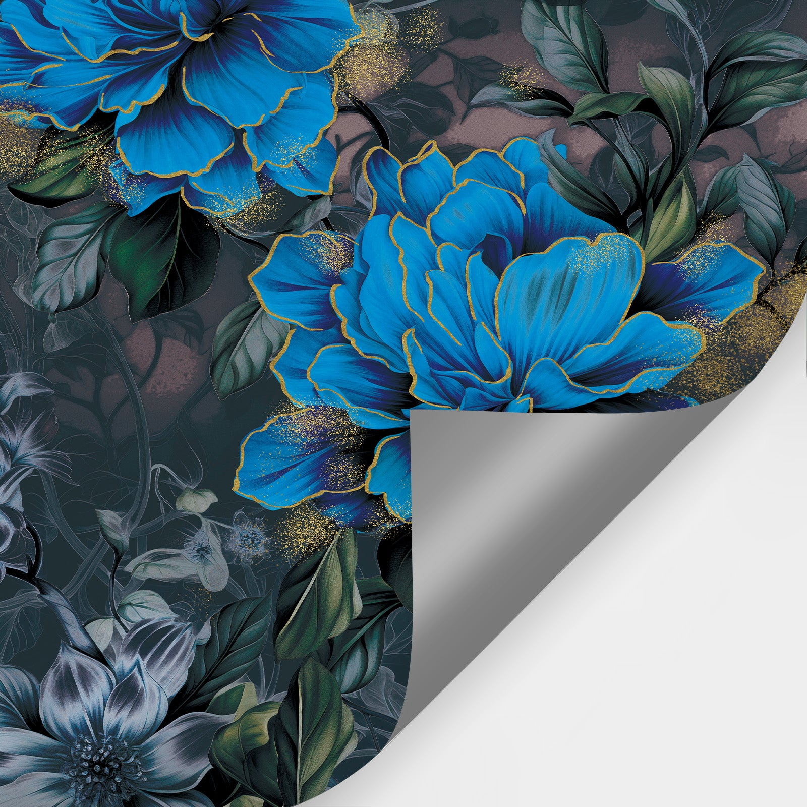 Blue Gold Floral Peel and Stick Wall Mural